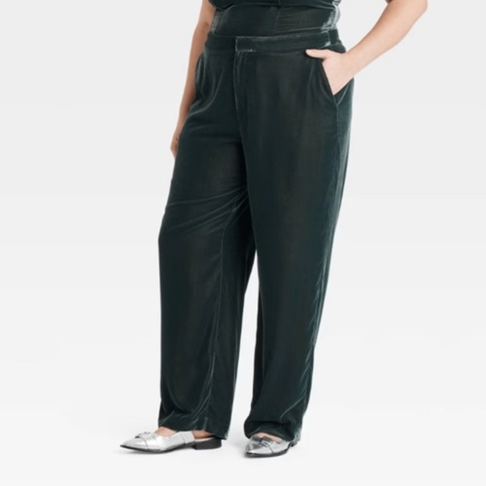 A New Day Womens Emerald Green Velvet Trouser Pants, Plus Size 17